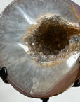 Quartz, Agate & Yellow Druzy Geode, Metal Stand Included - MWS1511