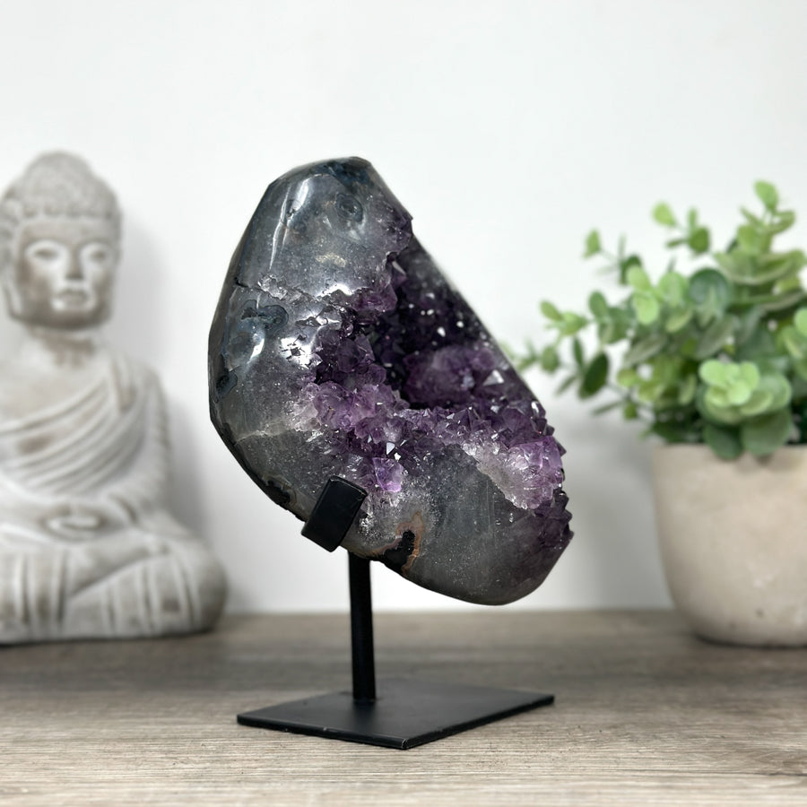 Natural Amethyst Geode with Handmade Stand, Ready to Display Specimen - MWS0106