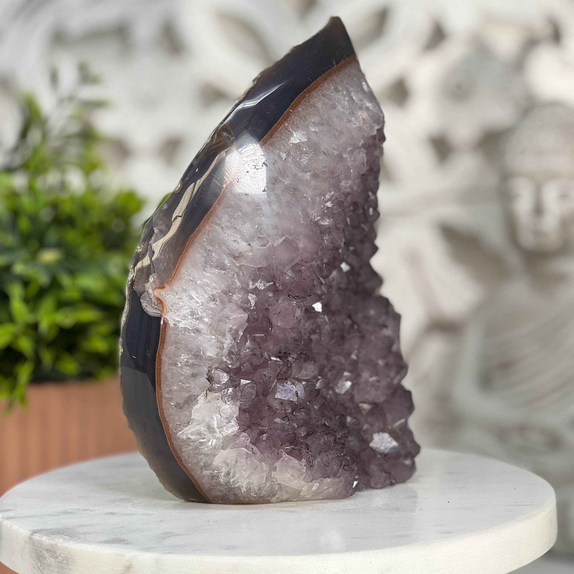 Beautiful Uruguayan Amethyst Flame Crystal Carving - FST0085