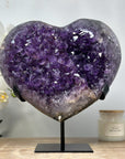 Natural Uruguayan Amethyst Heart Carving with Metal Stand - HST0233