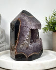 Beautiful Natural Amethyst & Agate Stone Tower Geode with Large Calcite Crystal Formation  - STP0161