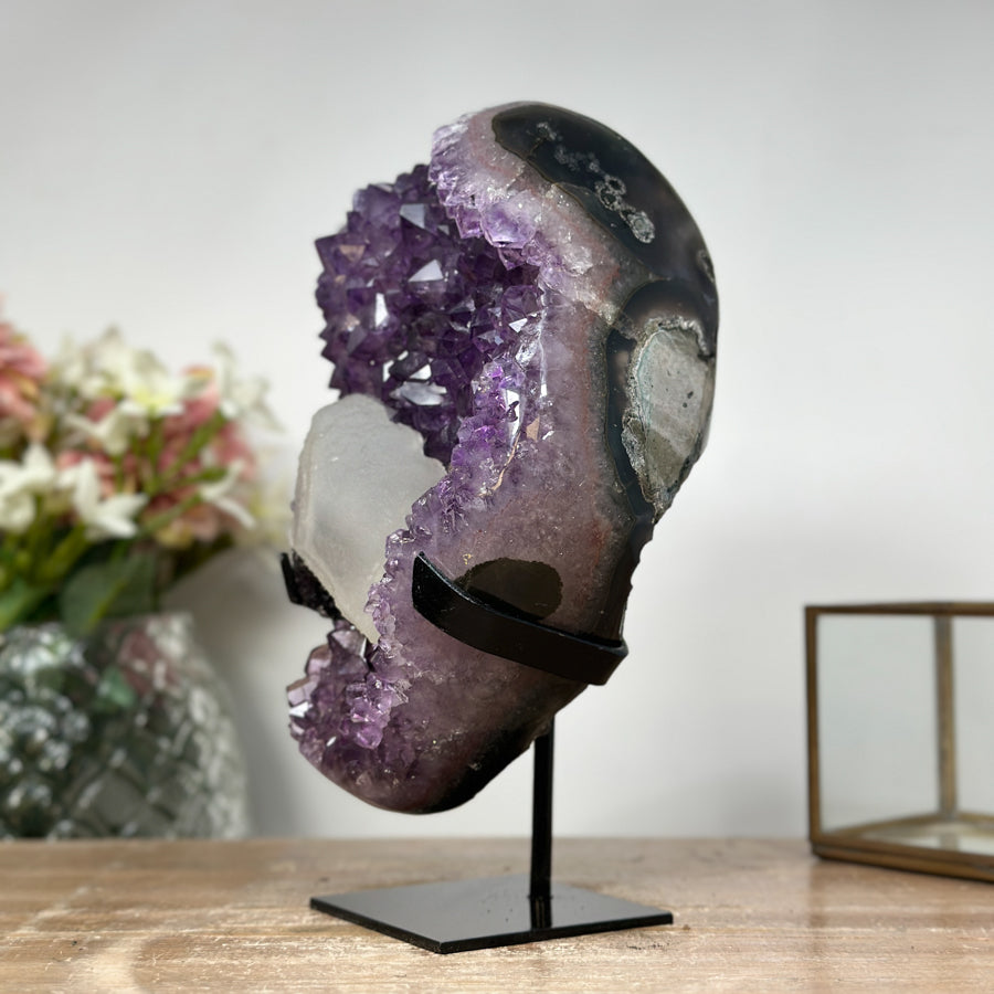 Natural Amethyst Cluster with Large Calcite Specimen - MWS0994