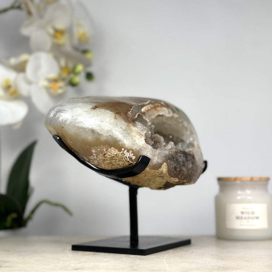 Natrual Quartz Geode with Metallic Stand - MWS1301