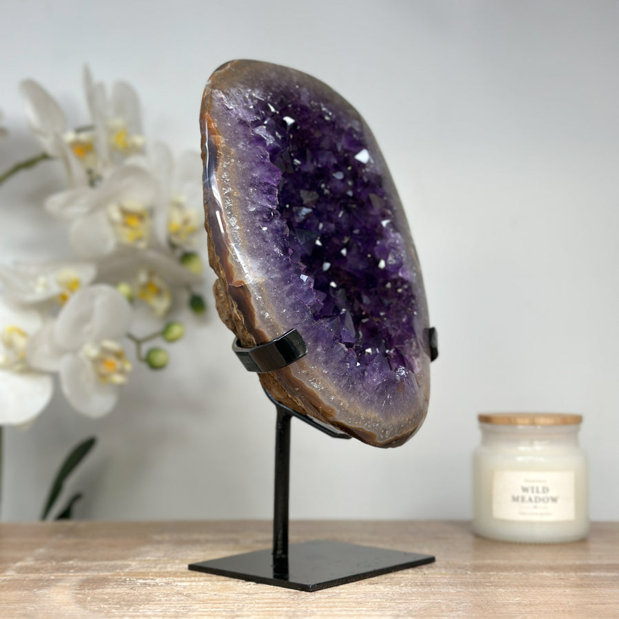 Natural Uruguayan Amethyst Geode with Handmade Metallic Stand - MWS1657