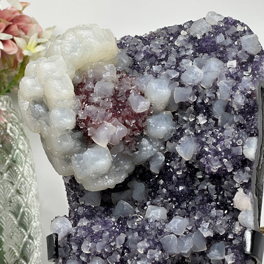 Rare Amethyst Cluster Covered with Calcite Crystals - MWS0915