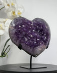 Natural Uruguayan Amethyst Heart Carving with Metal Stand - HST0233