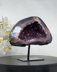 Stunning Amethyst Geode with Blue Banded Agate Shell, Metallic Stand - Perfect Meditation Spaces - MWS1634