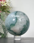 XXL Natural Green Quartz Sphere with Wooden Stand with uilt-in LED Light - SPH0144