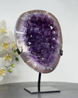 Stunning Natural Amethyst Geode with Deep Purple Crystals, Metallic Stand - Perfect for Meditation or Elegant Home Display - MWS1632