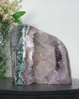 Natural Green Jasper & Amethyst Geode with huge Calcite Formation - CBP1070