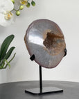 Quartz, Agate & Yellow Druzy Geode, Metal Stand Included - MWS1511