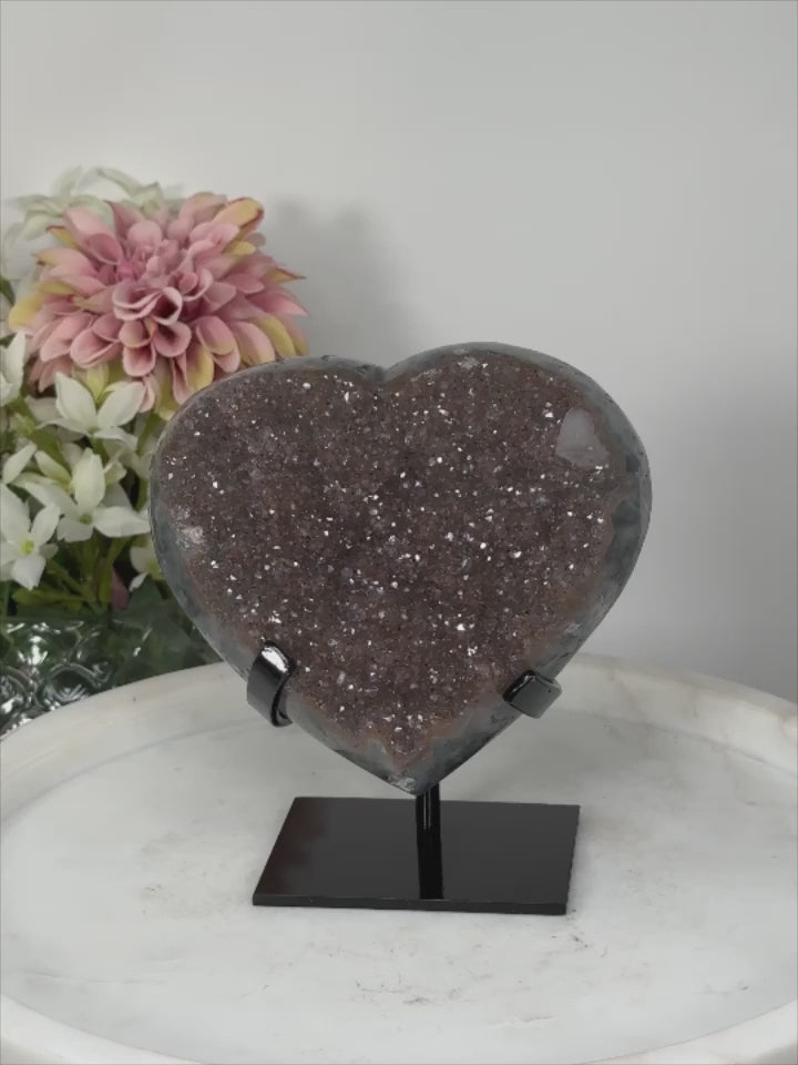 Natural Sugar Quartz Druzy Crystals Stone Heart Carving - HST0185