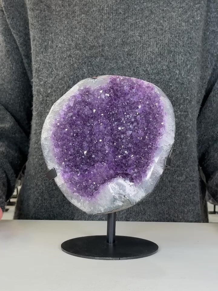 Beautiful Natural Amethyst Geode from Uruguay, Handmade Stand Included - MWS0055