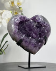 Stunning Natural Amethyst Heart Carving with Metal Stand - HST0231