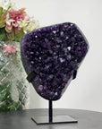 Natural Amethyst Specimen, Deep Purple Crystals, Metallic Stand Included - MWS0943