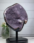 Unique XXL Lavender Amethyst Cluster with Agate Shell and Metal Stand - AWS1430