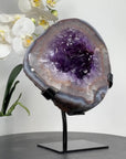 Blue Banded Agate & Amethyst Cave with Metallic Stand - MWS1575