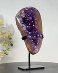 Unique Natural Amethyst Geode with Deep Purple Crystals, Metallic Stand Included - Perfect for Home or Office Display - MWS1631