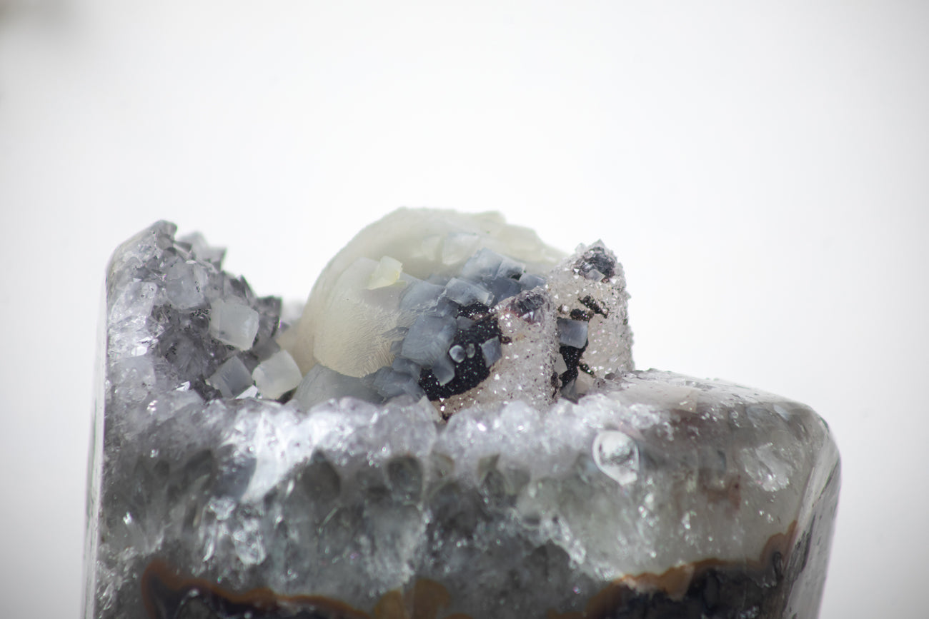 Outstanding Piece, Calcite Crystals Combination on Top of Quartz Druzy Geode - MSP0194 - Southern Minerals 