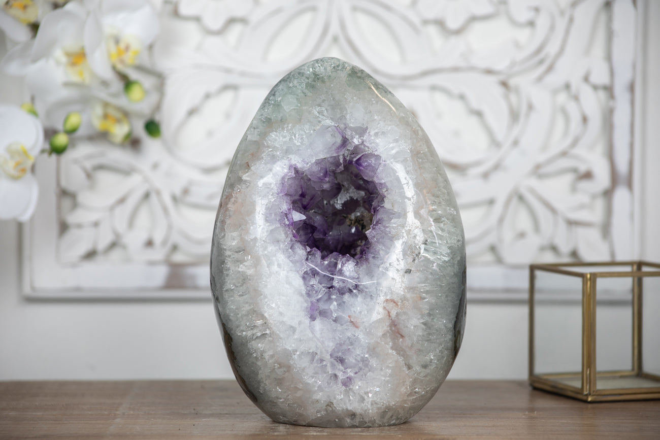 Stunning Huge Amethyst &amp; Quartz Stone Egg Geode - STE0021