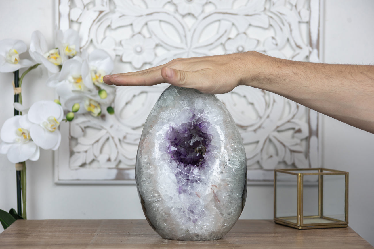 Stunning Huge Amethyst &amp; Quartz Stone Egg Geode - STE0021